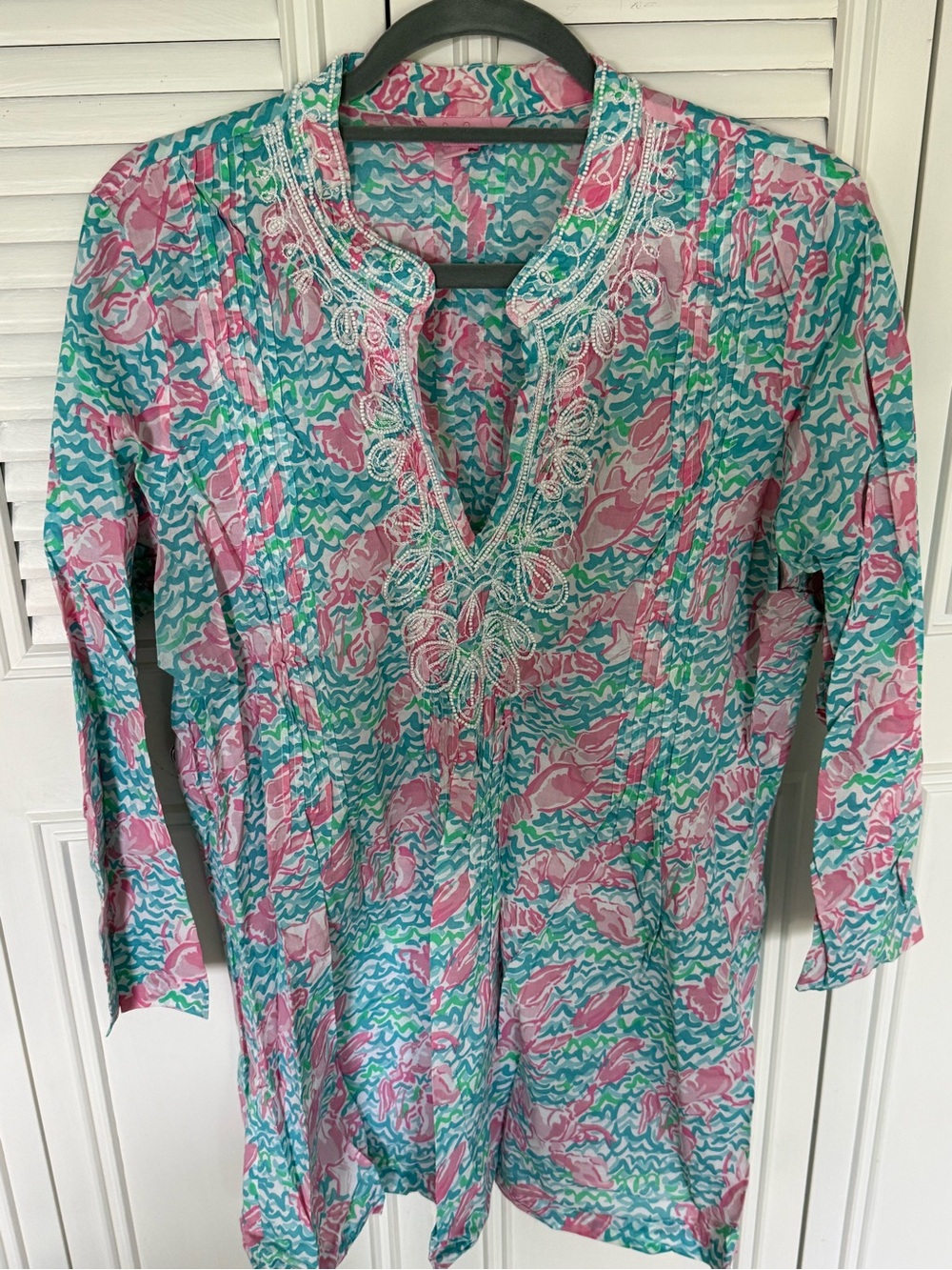 Lilly Pulitzer Lobster pattern Embroidered Tunic Top size  XL